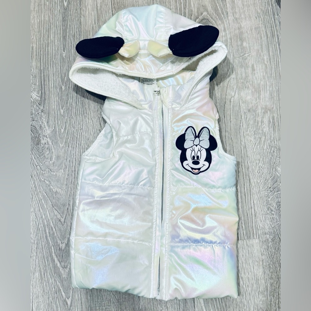 Disney 2T Minnie Mouse Iridescent Puffer Vest with Bow & Ears on hood.